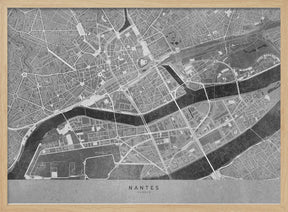 Gray vintage map of Nantes downtown France Poster