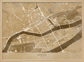 Sepia vintage map of Nantes downtown France Poster