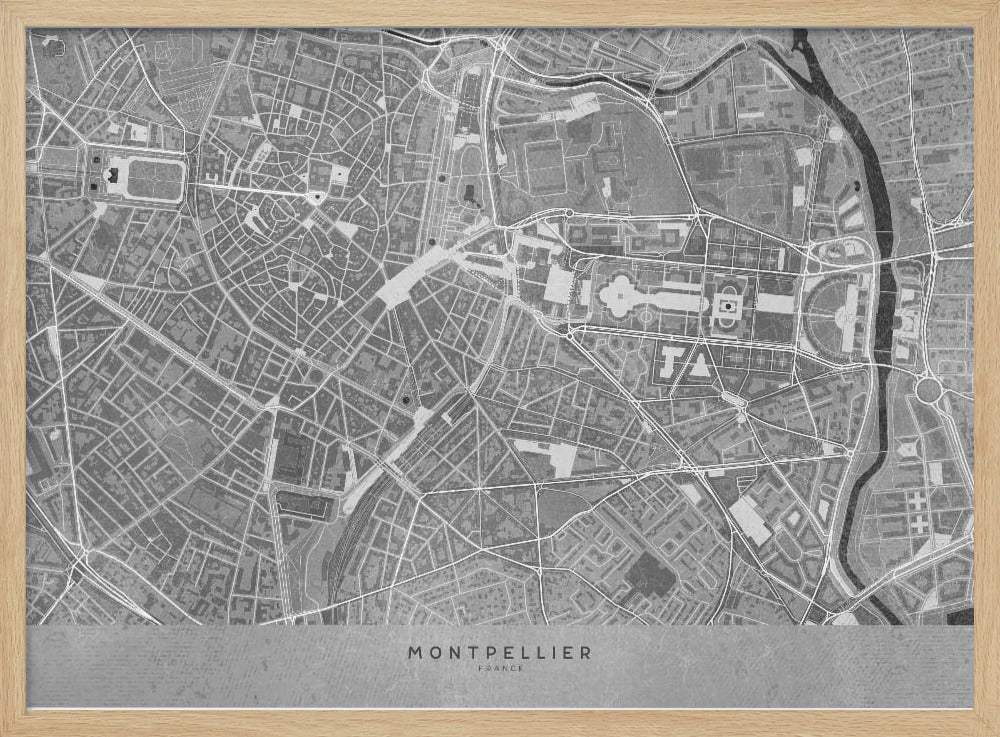 Gray vintage map of Montpellier downtown France Poster