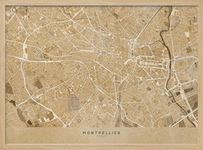 Sepia vintage map of Montpellier France Poster