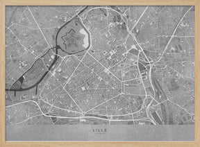 Gray vintage map of Lille downtown France Poster