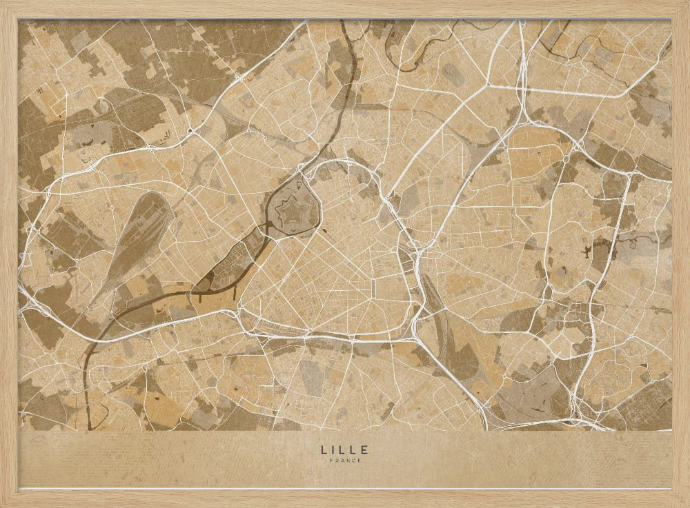 Sepia vintage map of Lille France Poster