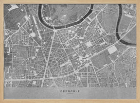 Gray vintage map of Grenoble downtown France Poster