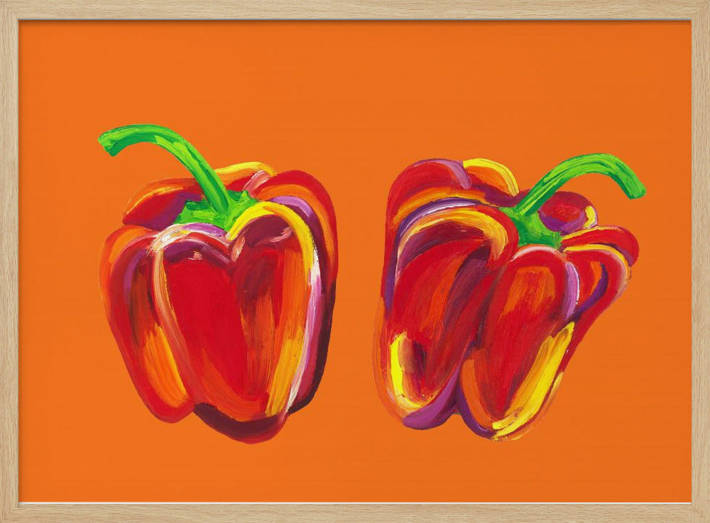 Peppers On Orange Poster