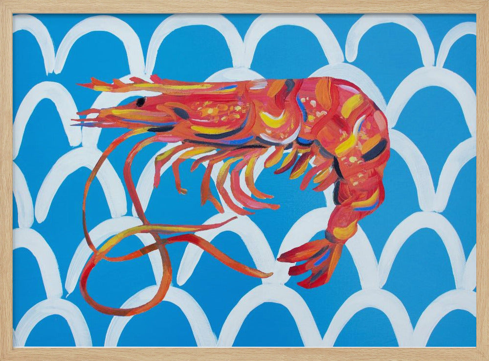 Prawn On Blue Wavey Poster