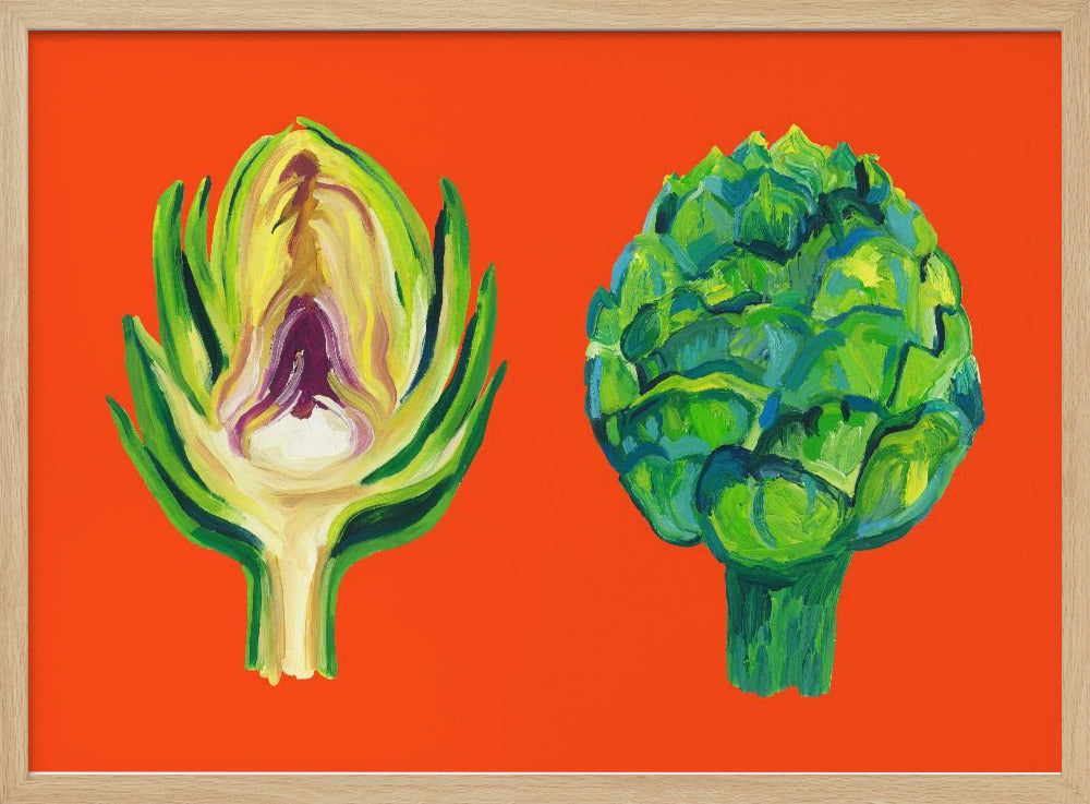 Artichokes On Orange Poster