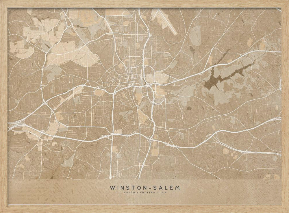 Map of Winston Salem (NC, USA) in sepia vintage style Poster