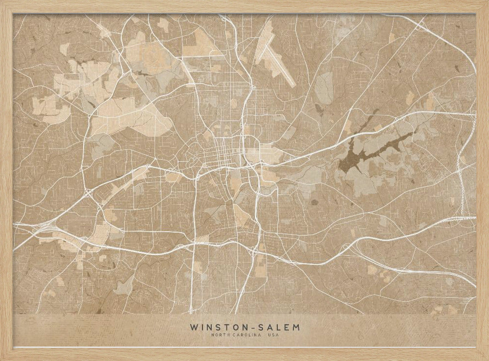Map of Winston Salem (NC, USA) in sepia vintage style Poster