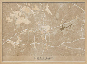 Map of Winston Salem (NC, USA) in sepia vintage style Poster