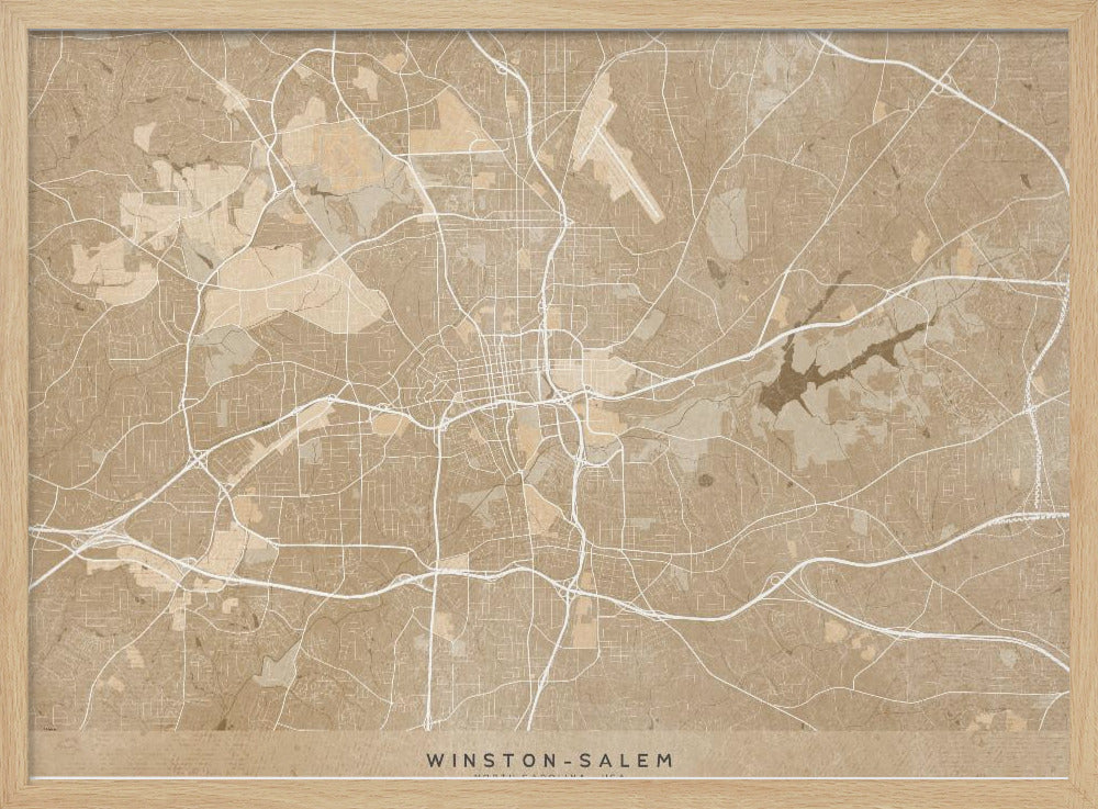 Map of Winston Salem (NC, USA) in sepia vintage style Poster