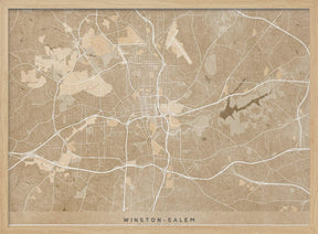 Map of Winston Salem (NC, USA) in sepia vintage style Poster