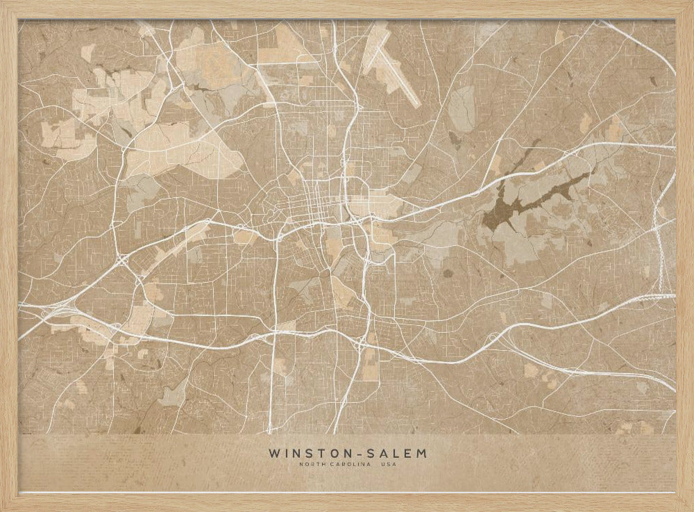 Map of Winston Salem (NC, USA) in sepia vintage style Poster