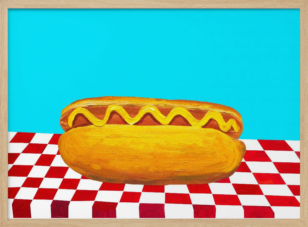 Hot Dog With Mustard Red Check Blue Poster