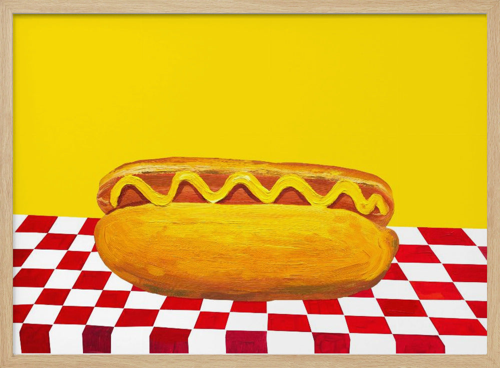 Hot Dog With Mustard Red Check Yellow Poster