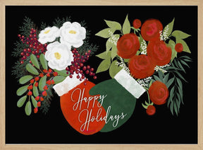 Floral mittens Happy holidays in black Poster