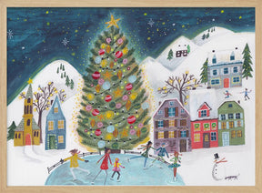 Christmas village in the snow Poster