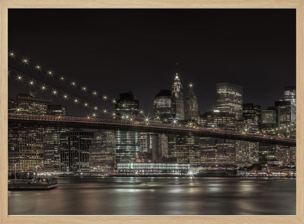 MANHATTAN SKYLINE &amp; BROOKLYN BRIDGE Idyllic Nightscape Poster