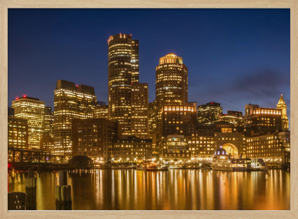 BOSTON Fan Pier Park &amp; Panoramic Skyline in the evening Poster