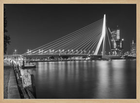 ROTTERDAM Erasmus Bridge with Willemskade by night | Monochrome Poster