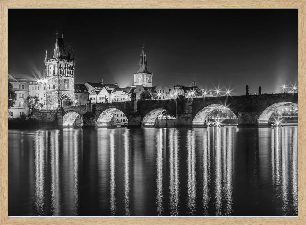 Night impression of Charles Bridge in Prague - Monochrome Poster