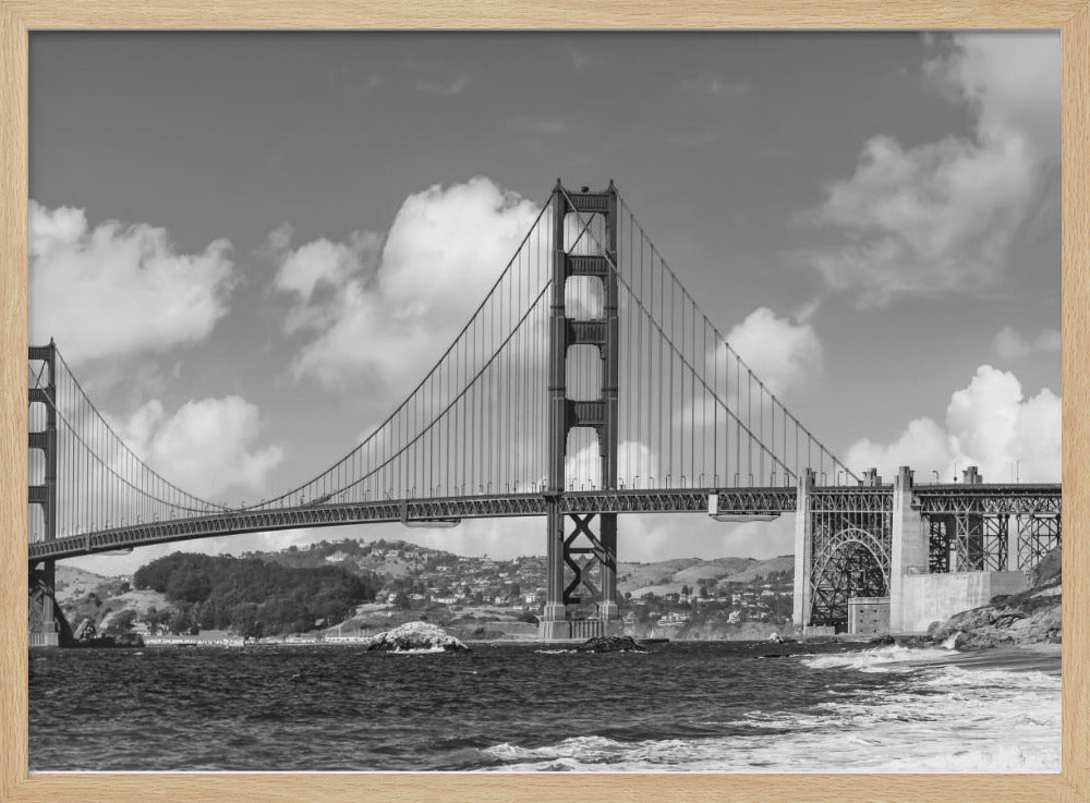 GOLDEN GATE BRIDGE Baker Beach Panoramic View | Monochrome Poster