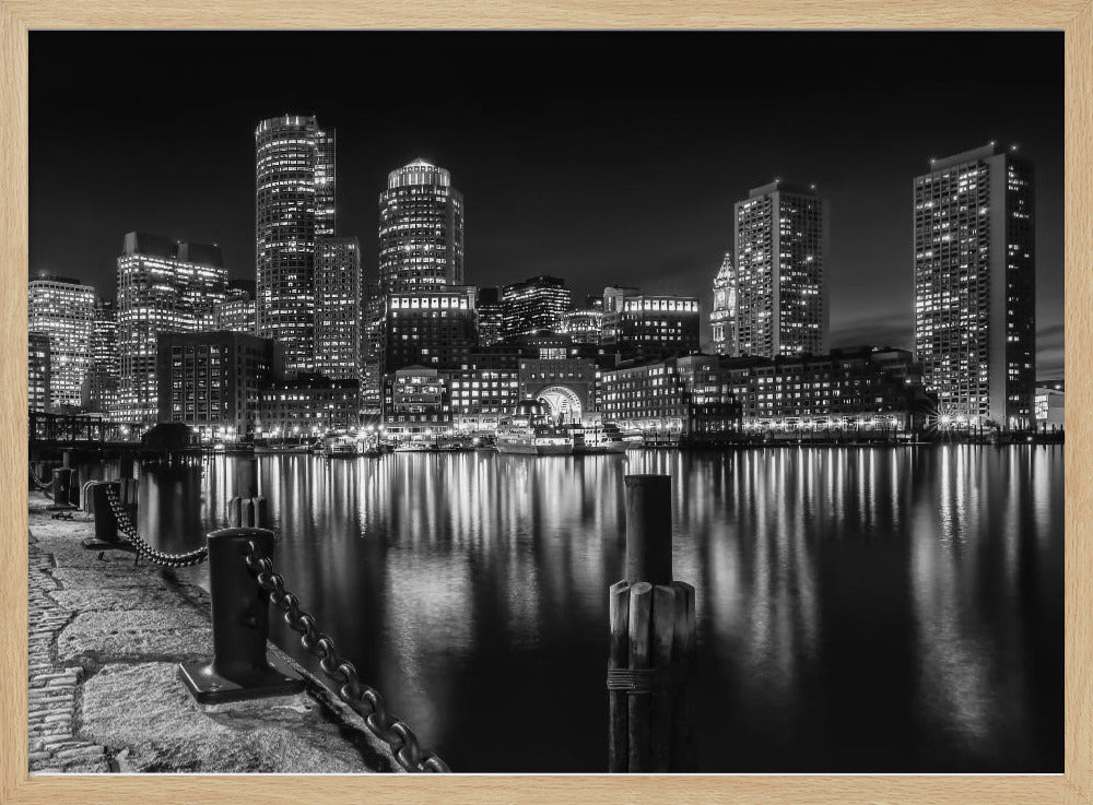 BOSTON Fan Pier Park &amp; Skyline at night - monochrome Poster