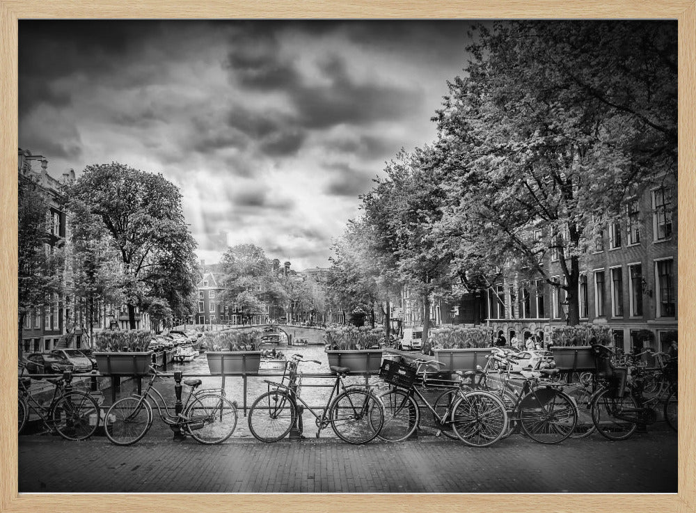 AMSTERDAM Typical Cityscape in monochrome Poster