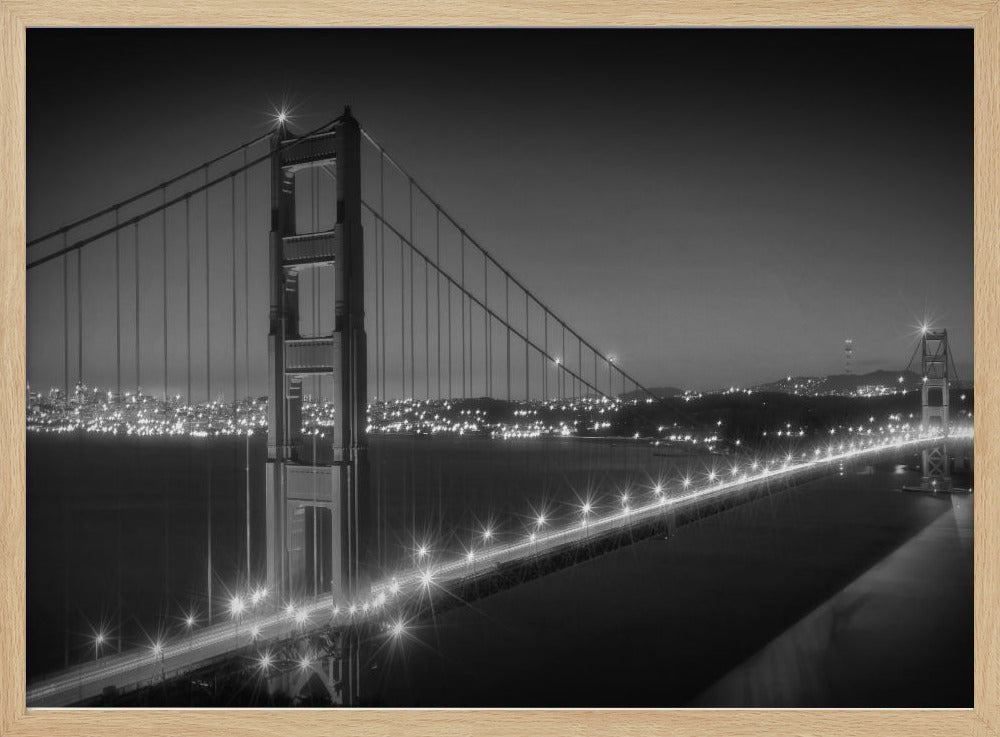 Monochrome Cityscape of Golden Gate Bridge Poster