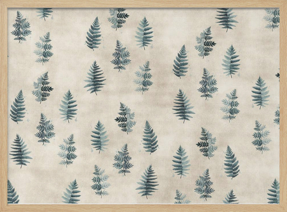 Teal watercolor ferns placed pattern Poster