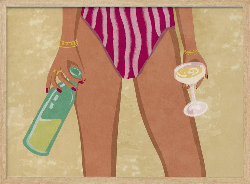 Girl with wine at the beach Poster