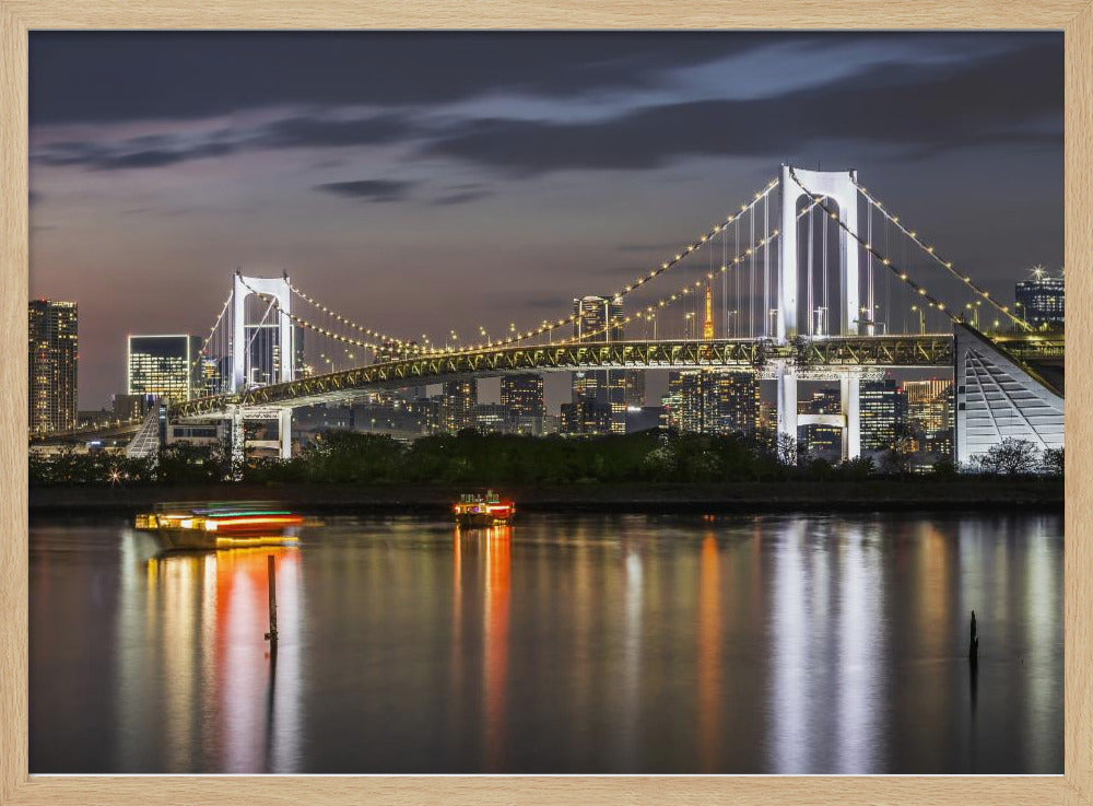 Gorgeous Rainbow Bridge and Tokyo Skyline at sunset Poster