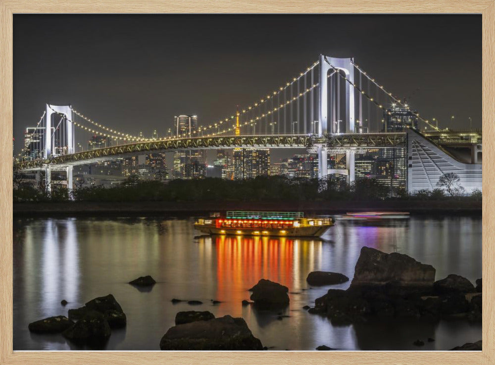 Striking Rainbow Bridge with Tokyo Skyline in the evening - Panorama Poster