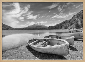 Idyllic Lake Shoji with Mount Fuji - monochrome Poster