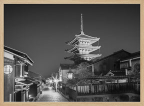 Yasaka Pagoda in historic Kyoto in the evening - monochrome Poster