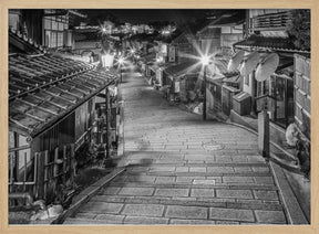 Ninen-zaka in historic Kyoto in the evening - monochrome Poster