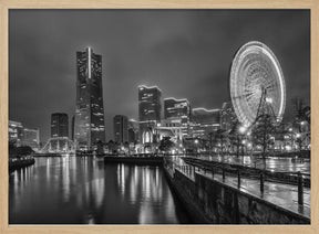 Dazzling Yokohama skyline at night - monochrome Poster