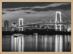 Gorgeous Rainbow Bridge and Tokyo Skyline at sunset - monochrome panorama Poster