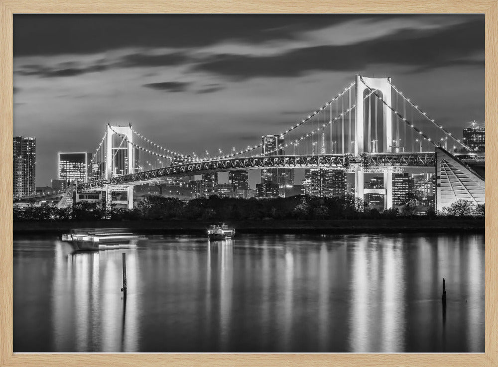 Gorgeous Rainbow Bridge and Tokyo Skyline at sunset - monochrome Poster