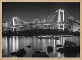 Gorgeous Rainbow Bridge with Tokyo Skyline in the evening - monochrome Poster