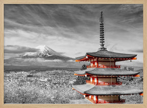 Magnificent view of Mount Fuji with Chureito Pagoda - colorkey Poster