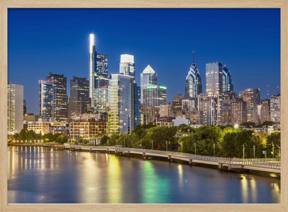 View of downtown Philadelphia from the South Street Bridge in the evening Poster