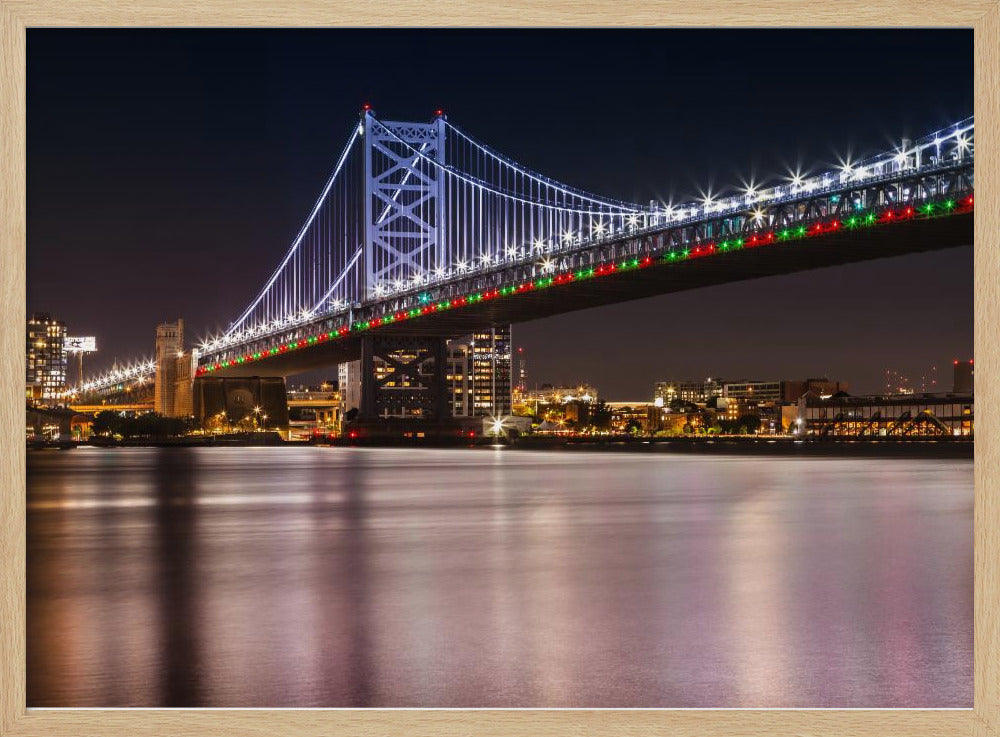 Benjamin Franklin Bridge and Delaware River at Night Poster