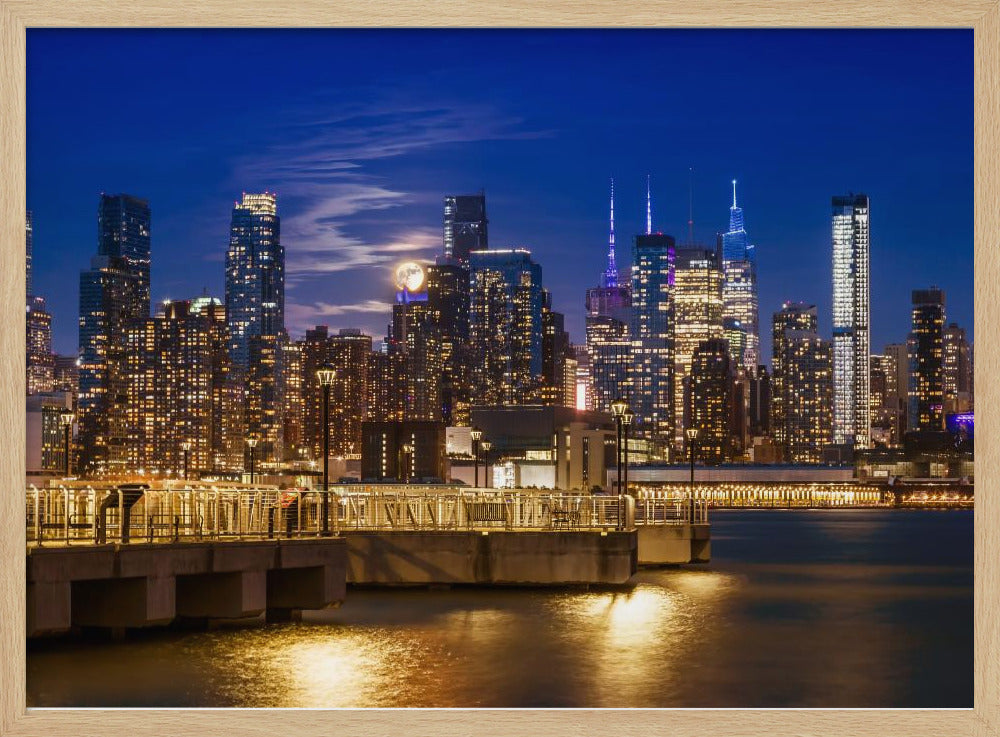 Midtown Manhattan Skyline with Harvest Moon Poster