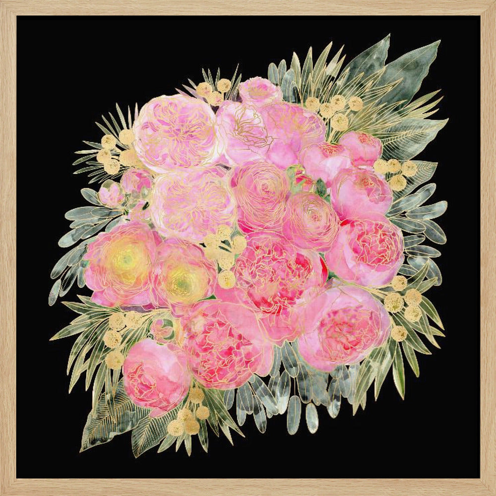 Rehka floral bouquet in light pink watercolor and black Poster