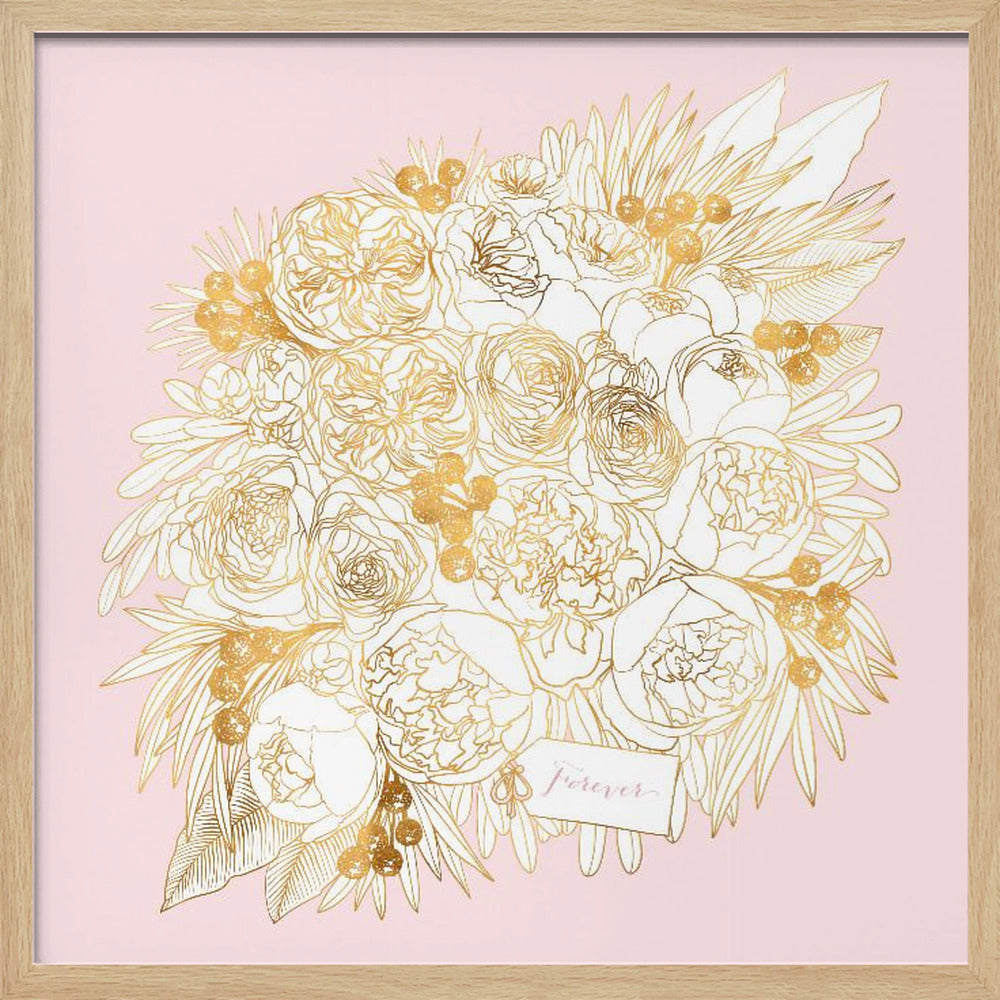 Forever Rekha floral bouquet in gold and pink Poster