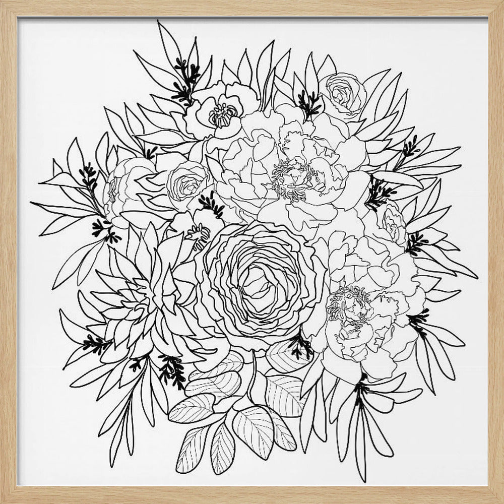 Nanette flower bouquet in black and white Poster