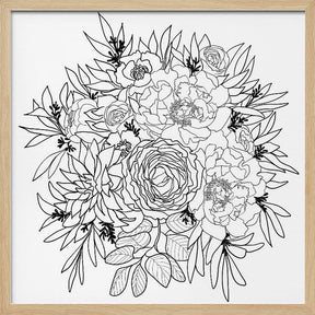 Nanette flower bouquet in black and white Poster