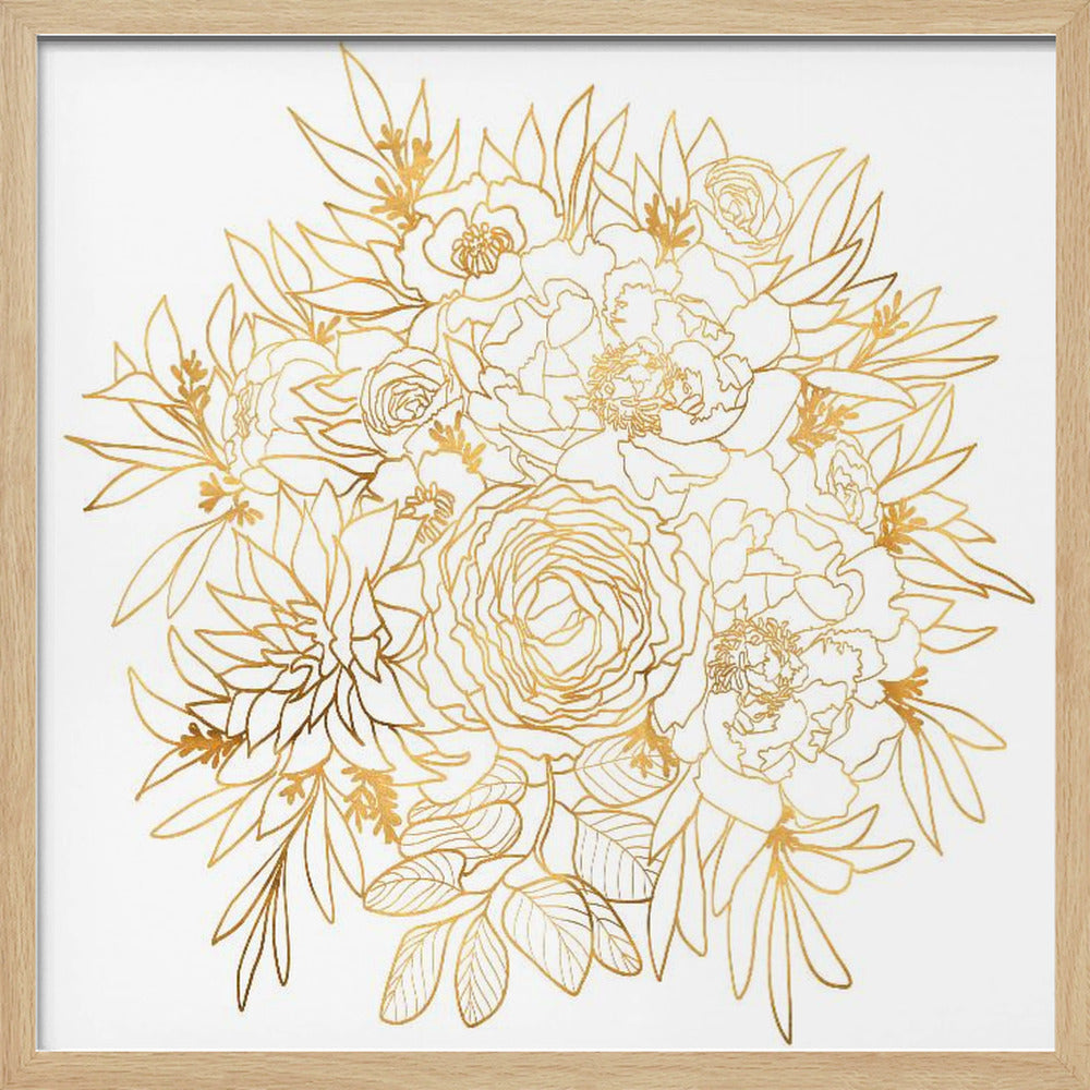 Nanette line art bouquet in gold Poster