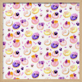 Floral watercolor donuts pattern Poster