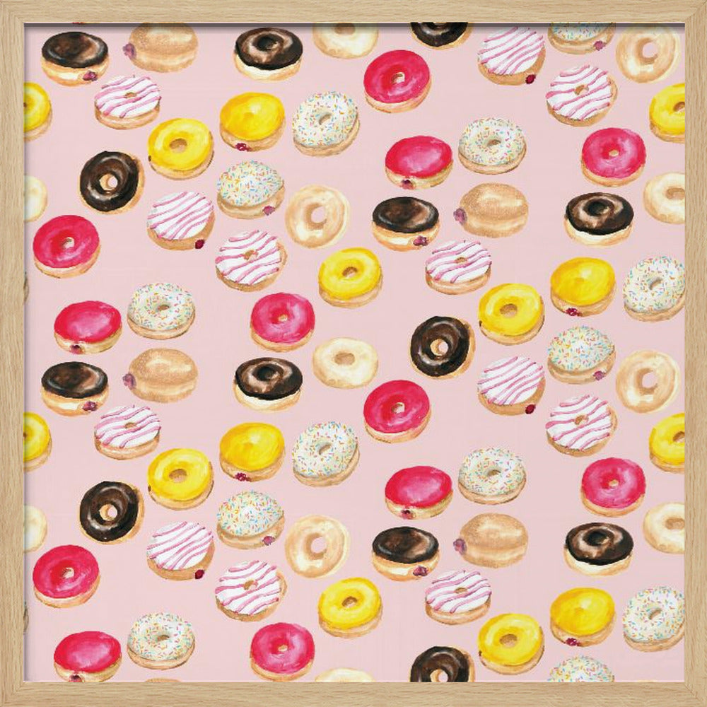 Watercolor donuts pattern in pink Poster